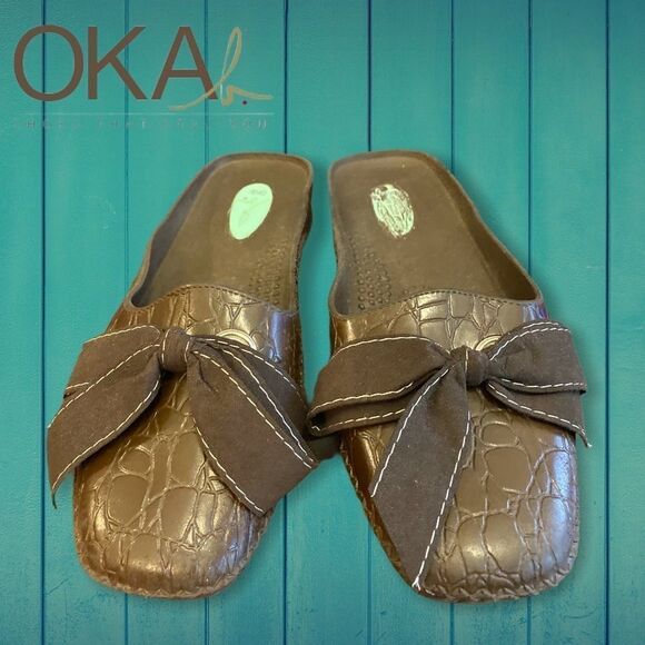 Okal Brown Bow Slide Sandals S 5.5 6 6.5 - Picture 1 of 5